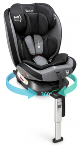 כיסא בטיחות מסתובב R360° בתקן i-Size מגיל לידה ועד גיל 12 עם רגלית תמיכה וחיבורי ISOFIX - שחור/אפור