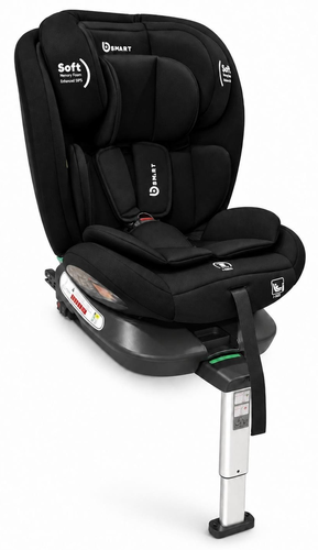 כיסא בטיחות מסתובב R360° בתקן i-Size מגיל לידה ועד גיל 12 עם רגלית תמיכה וחיבורי ISOFIX - שחור/אפור