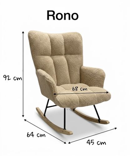 כורסת הנקה נדנדה דגם RONO מרופדת בד בוקלה יוקרתי ומפנק עם מגלשי עץ טבעי - שמנת