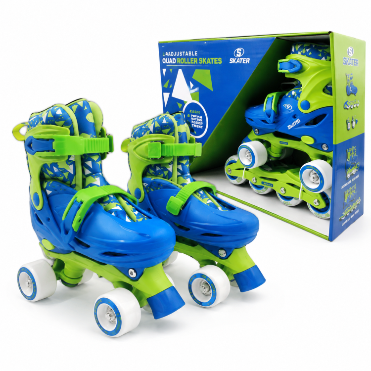גלגיליות ורולר לילדים מתכווננים 2 ב־1 SKATER ירוק כחול