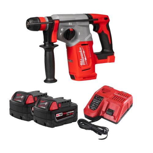 סט פטישון מילווקי Milwaukee M18 BLHX-0X Brushless 26 מ״מ SDS Plus כולל 2 סוללות 5Ah ומטען