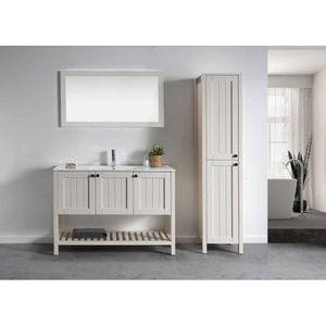 ארון אמבטיה DECOR כיור אינטגרלי – 120 ס"מ 3 דלתות + מדף גדר, לבן