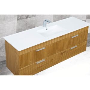 ארון אמבטיה ווד ליין WOOD LINE – עד 80 - 2 מגירות + כיור אינטגרלי, פורניר אלון טבעי
