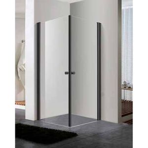 טווין שחור מקלחון זכוכית שקופה פרזול TWIN BLACK – פינתי 80x80