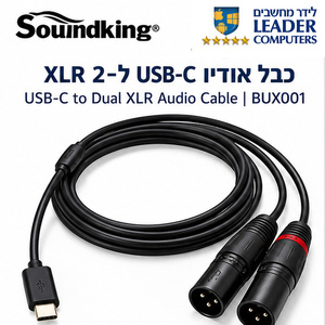 כבל אודיו USB-C ל-2 XLR זכר באורך 2 מטר Soundking BUX001 עם ממיר DAC מובנה