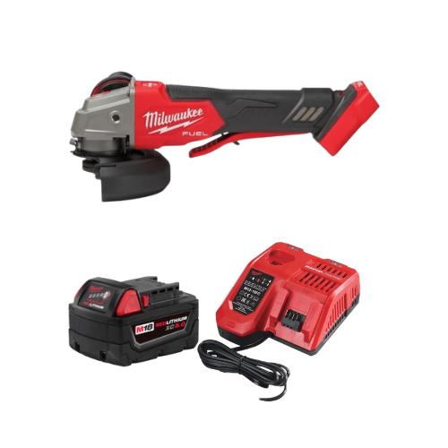 סט משחזת מילווקי Milwaukee M18 FUEL 2888-20 מהירות משתנה 4.5/5 אינץ׳ כולל סוללת 5Ah ומטע