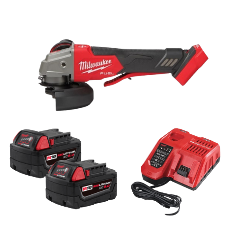 סט משחזת מילווקי Milwaukee M18 FUEL 2888-20 מהירות משתנה 4.5/5 אינץ׳ כולל 2 סוללות 5Ah ומטען