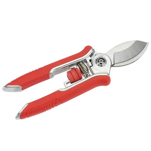 מזמרה קטנה BELLOTA 3405 לגיזום פרחים וחיתוכים עדינים, עם להב מעוקל וידיות אדומות ארגונומיות - מבט צד במצב סגור