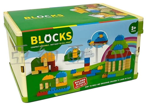 ערכה עם 100 קוביות הרכבה ובנייה לילדים Blocks בארגז אחסון מתקפל