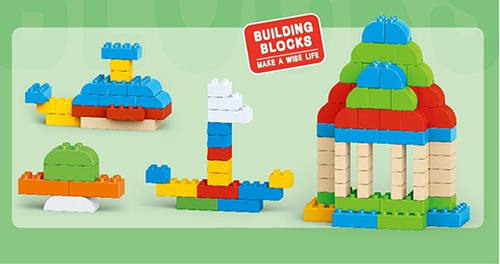 ערכה עם 100 קוביות הרכבה ובנייה לילדים Blocks בארגז אחסון מתקפל