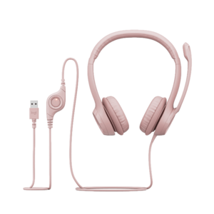 אוזניות עם מיקרופון וחיבור USB Logitech H390 – צבע ורוד