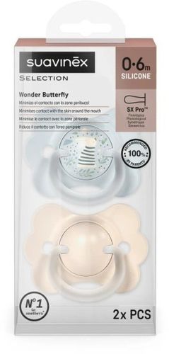 זוג מוצצים Sx Pro לגילאי 0-6 חודשים קולקציית Wonder מבית Suavinex תכלת / בז'