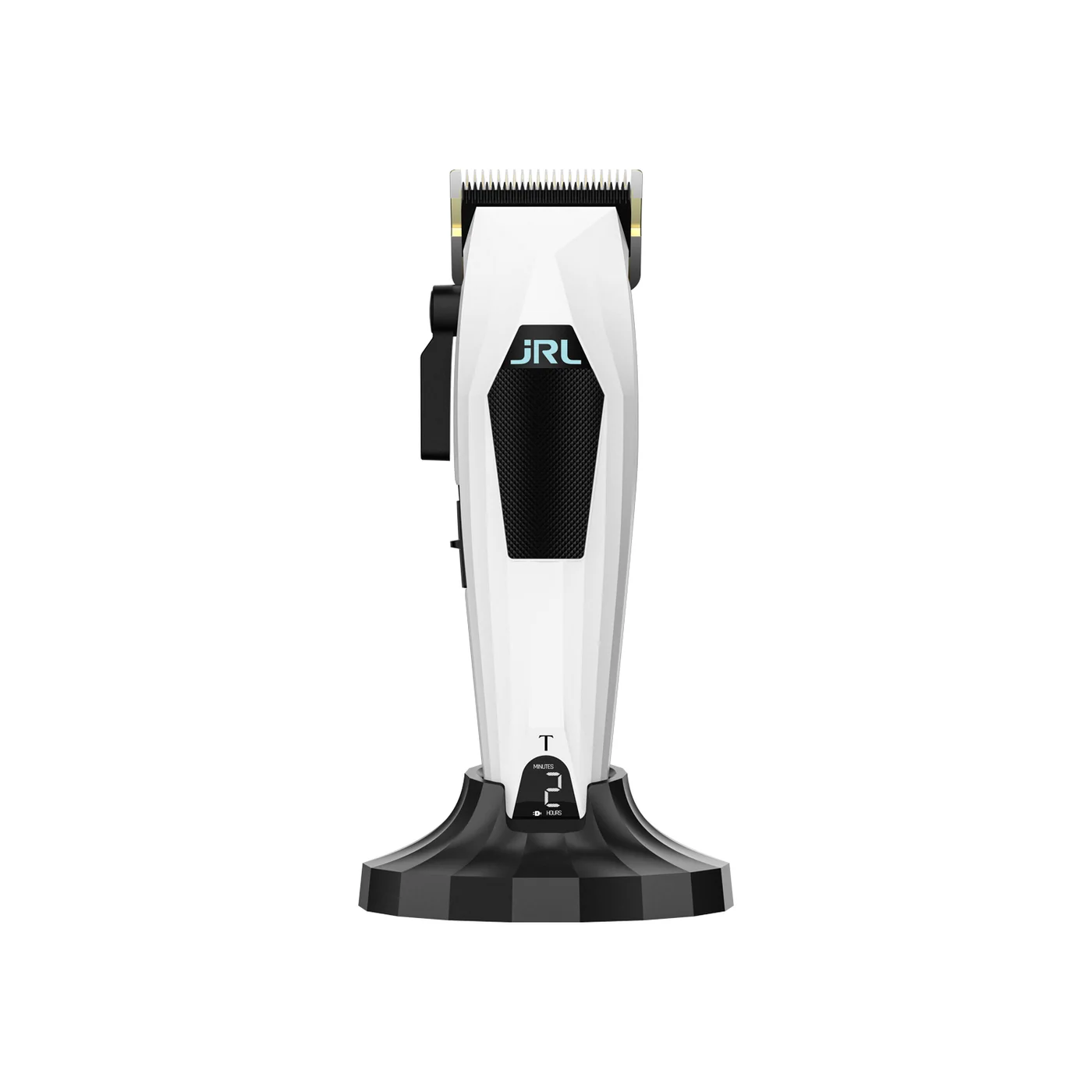 מכונת תספורת מקצועית JRL 3000C בצבע לבן – מנוע Brushless עוצמתי 7,800 סל״ד עם להב Taper ומעמד טעינה