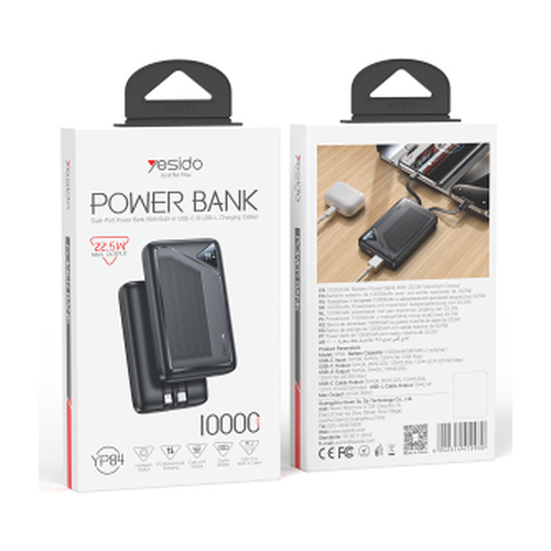 YESIDO YP84 סוללת גיבוי 10000mAh עם תצוגה דיגיטלית וטעינה מהירה 22.5W
