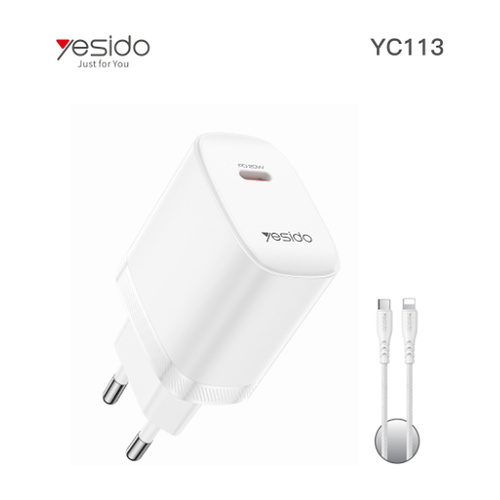 YESIDO YC113 מטען קיר 20W Type-C כולל כבל C to Lightning