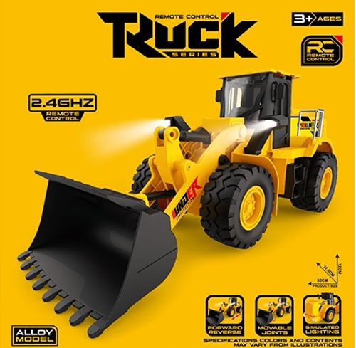 שופל מעמיס גלגלים שלט רחוק 2.4GHz עם כף מתכת תאורת לד וצמיגי שטח