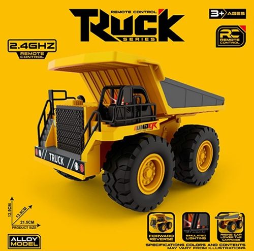 משאית עפר ומכרות ענקית שלט רחוק 2.4GHz עם ארגז מתכת מתרומם ותאורת לד