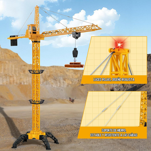 עגורן מנוף צריח ענק שלט רחוק מקצועי 2.4GHz בגובה 1.38 מטר עם תאורה