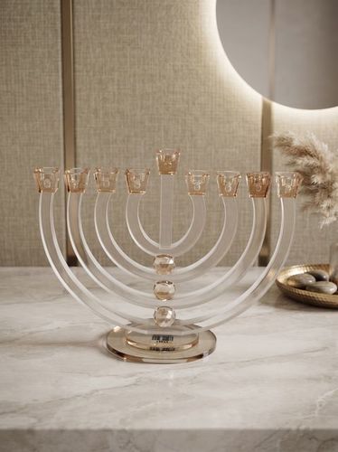 חנוכיה קריסטל קשתות צבע ענבר 33*27 ס