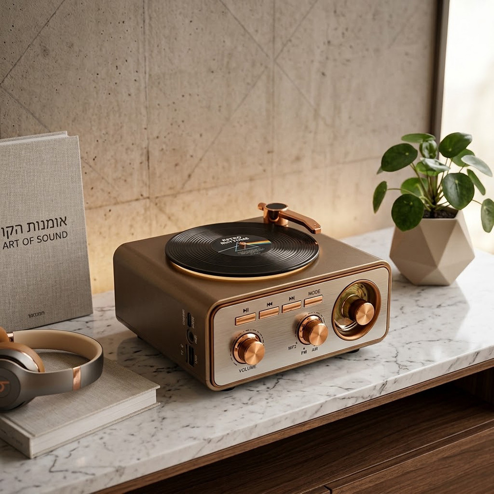 רמקול בלוטוס רטרו דמוי פטיפון עם רדיו | Retro Vinyl 