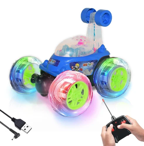 מכונית פעלולים נטענת Stunt Car עם שלט ואורות דיסקו (מגוון צבעים)