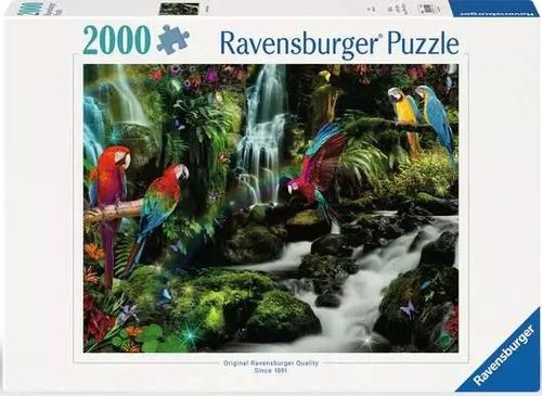 פאזל 2000 חלקים - תוכים ביער קסום עם מפלים
