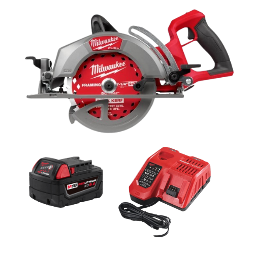 סט מסור עגול מילווקי Milwaukee M18 FUEL 2930-20 ידית אחורית 7-1/4 אינץ׳ כולל סוללת 5Ah ומטען