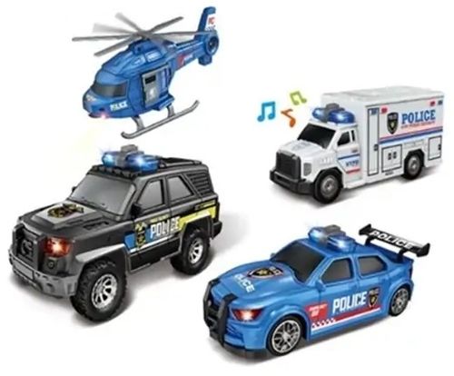 מארז 4 כלי רכב משטרה וחילוץ 1:20 עם אורות וצלילים