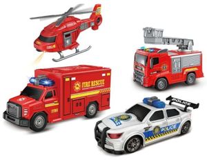 מארז 4 כלי רכב כיבוי אש והצלה 1:20 עם אורות וצלילים