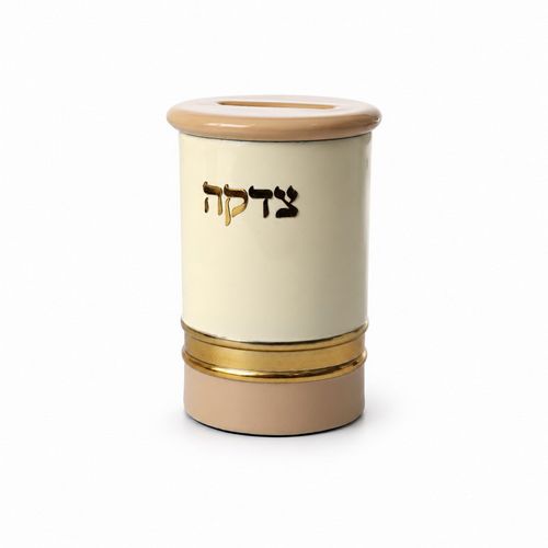 קופת צדקה אמייל שנהב וזהב מבריק נירוסטה
