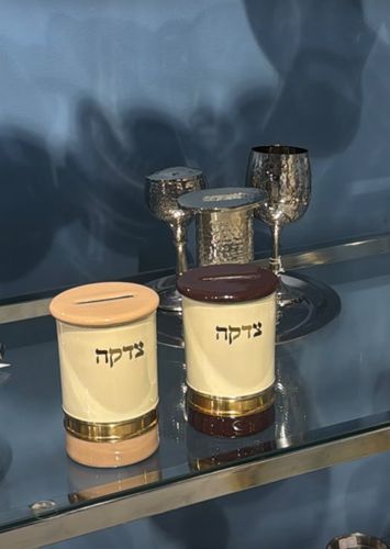 קופת צדקה אמייל שנהב וזהב מבריק נירוסטה
