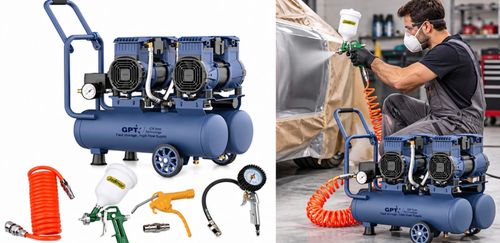 סט קומפרסור + אביזרים - שקט ללא שמן 22 ליטר 4HP מנוע כפול 1480*2 וואט  8 בר+ TOAC10 GPT