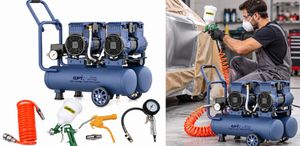 סט קומפרסור + אביזרים - שקט ללא שמן 22 ליטר 4HP מנוע כפול 1480*2 וואט 8 בר+ TOAC10 GPT