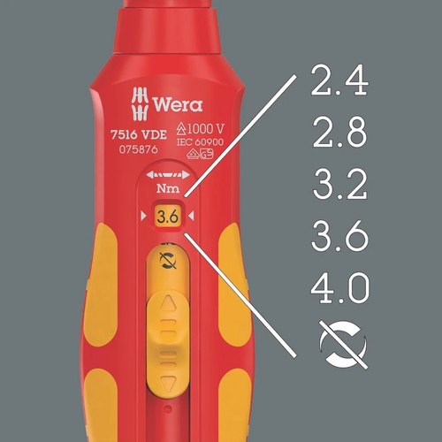Wera 7516 VDE – חמישה ערכי מומנט לבחירה 2.4–4.0 Nm