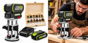 טרימר / רוטר נטען 20 וולט WORX WU560.9.1 + סט 12 יחידות כרסומי עץ 1/4