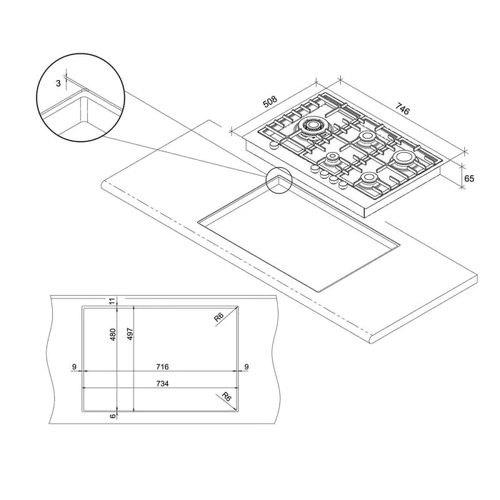 ‏⁧כיריים גז 5 להבות ⁦Fratelli⁩ פרטלי ⁦FRS-755S100N⁩ נירוסטה 3 רשתות⁩‏