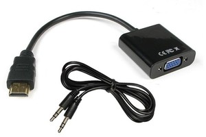 כבל ממיר HDMI TO VGA+AUDIO בשקית תלייה (מסך VGA)