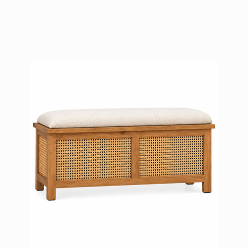 ספסל אחסון נפתח עץ מלא | ריפוד פשתן | RATTAN SIENA DUO
