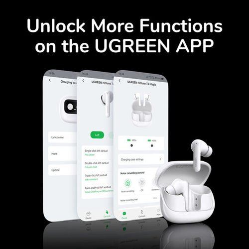  אוזניות אלחוטיות UGREEN HiTune T6 TWS עם ANC וקייס חכם עם מסך מגע לשליטה מלאה HiTune WS211 55137 