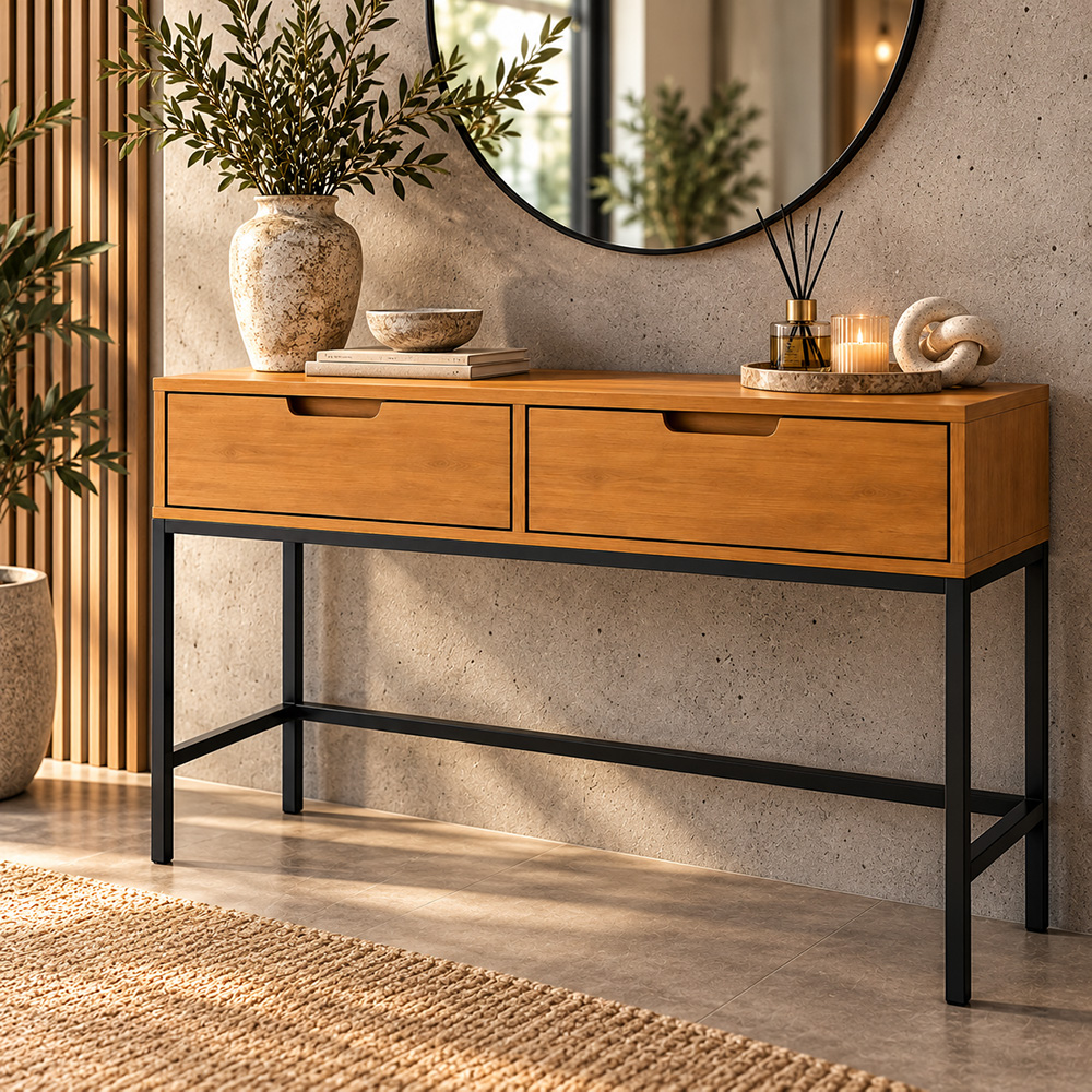 קונסולה עץ מלא טבעי | שתי מגירות | NORDIC WOOD