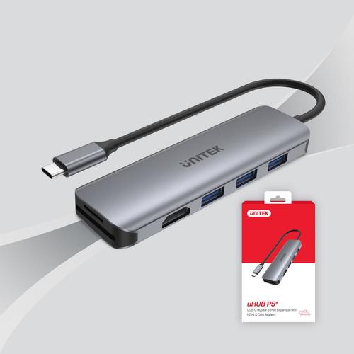  H1107F - מתאם USB-C מידע, קורא כרטיסים ותצוגה - 6 ב-1 UNITEK