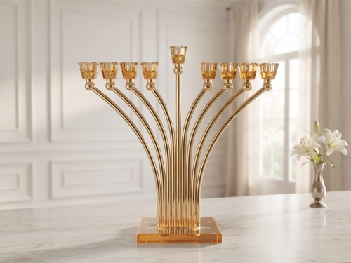 חנוכיה מתכת שילוב קריסטל 