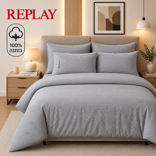 סט מצעים זוגי REPLAY – ‏100% כותנה סרוקה פסים 