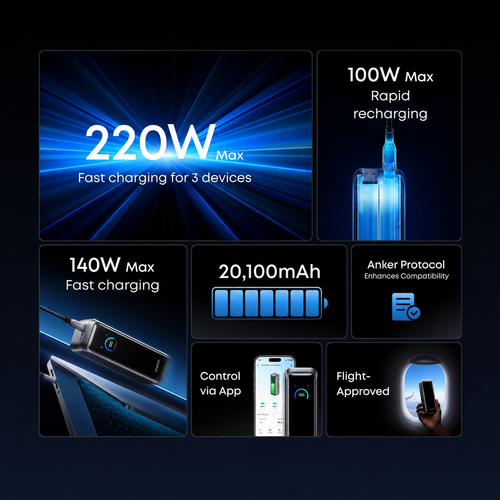 ‏⁧סוללת גיבוי ⁦Anker Prime 20100mAh Power Bank 220W⁩⁩‏