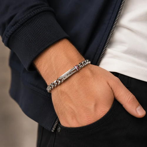 צמיד Tommy Hilfiger מפלדת אל חלד כסף מסדרת Adjustable Chain