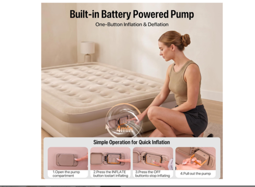 מזרן מתנפח זוגי כולל משאבה נטענת גובה מזרון 40 ס