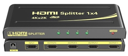 מפצל HDMI מוגבר ל-4 מסכים בו זמנית, תומך 4K@30hz + 3D, גרסת אקונומי