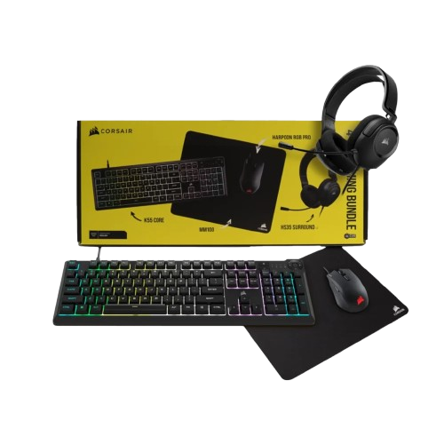 סט גיימינג Corsair 4-in-1 / K55 CORE RGB / HS35 Surround V2 / HARPOON RGB PRO / MM100 / 90904-111-01