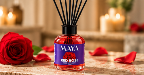 מפיץ ריח יוקרתי עם מקלות MAYA בניחוח פרחים RED ROSE – ‏110 מ״ל