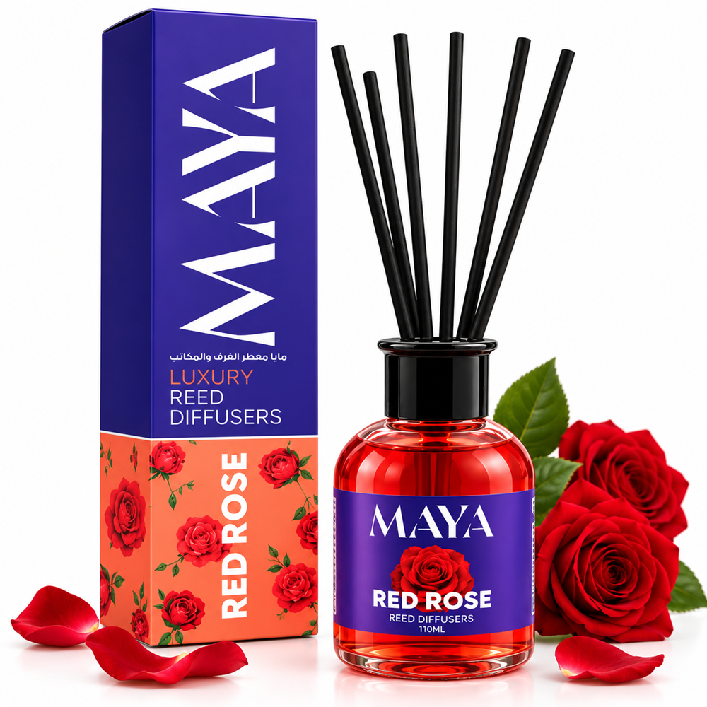 מפיץ ריח יוקרתי עם מקלות MAYA בניחוח פרחים RED ROSE – ‏110 מ״ל